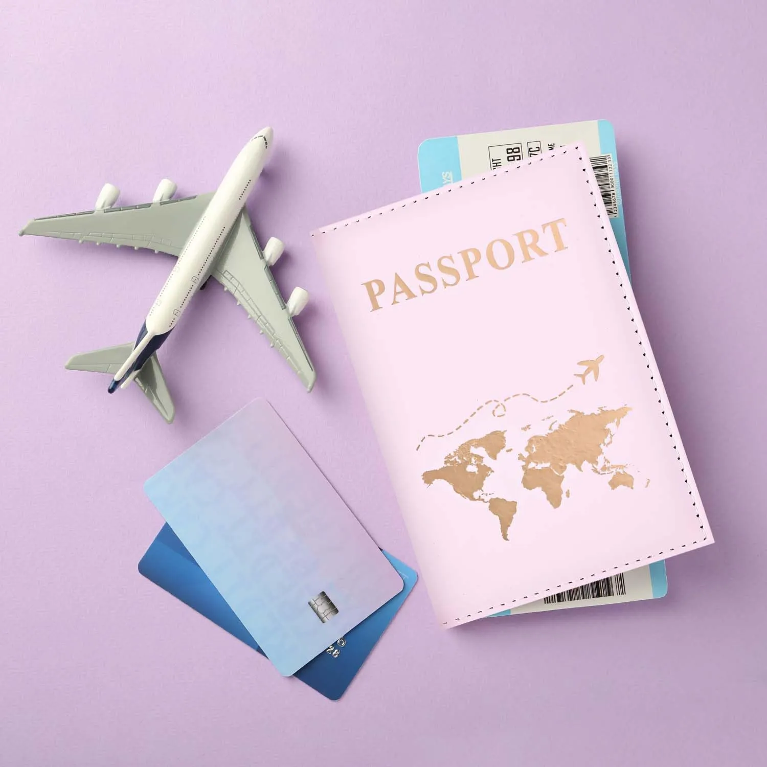 REEKNOKOL Portapassaporto in Pelle PU, Custodia per Passaporto, Carte di Credito e Biglietti, Rosa - immagine 5