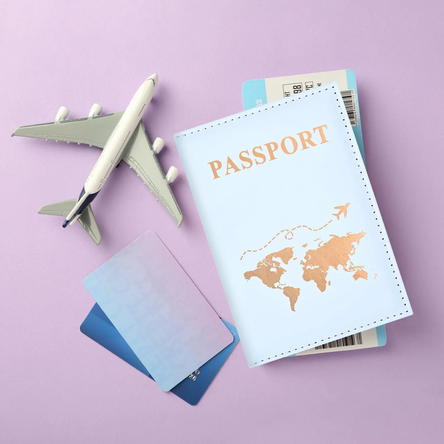 REEKNOKOL Portapassaporto in Pelle PU per Passaporto, Carte di Credito e Biglietti (Blu) - immagine 5