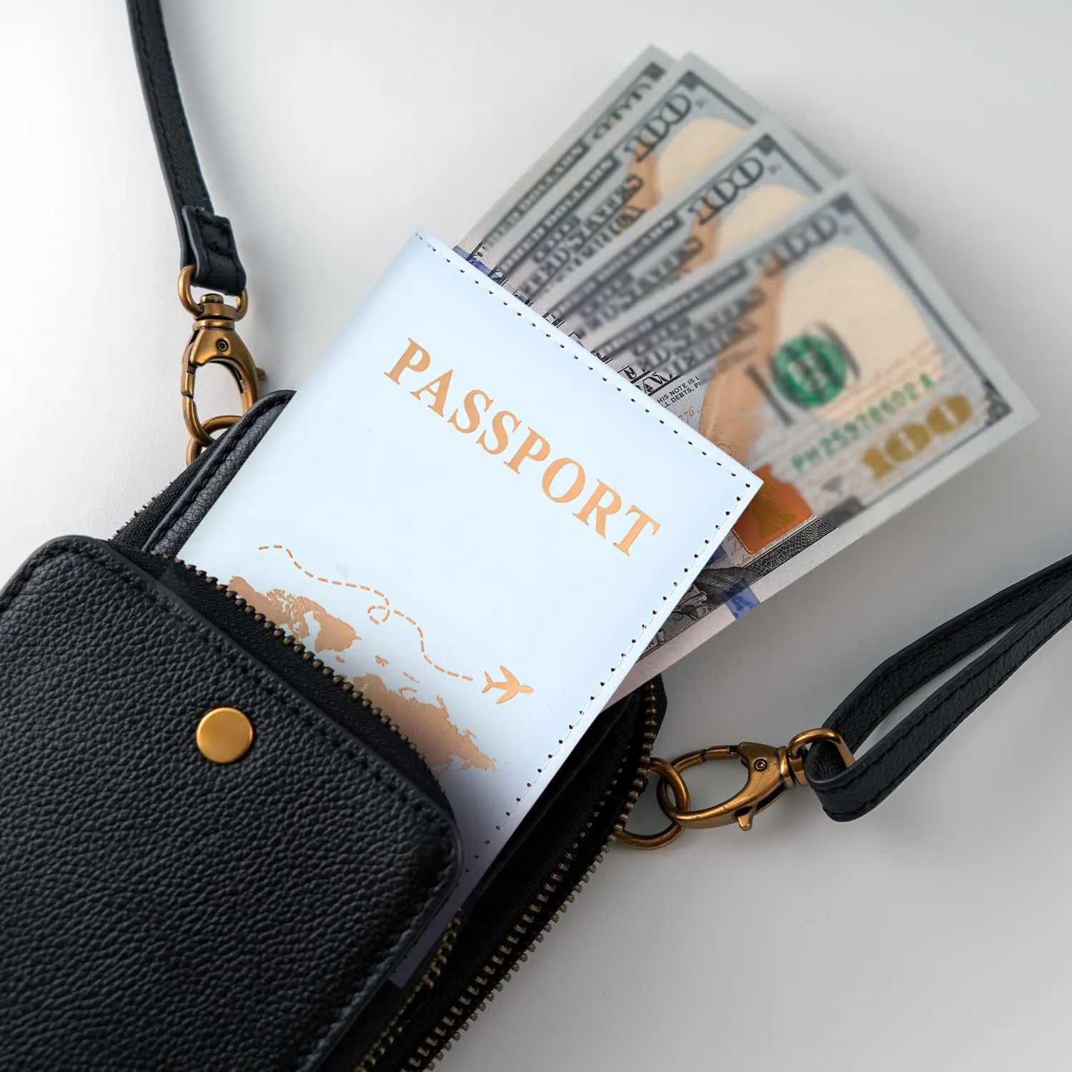 REEKNOKOL Portapassaporto in Pelle PU per Passaporto, Carte di Credito e Biglietti (Blu) - immagine 7
