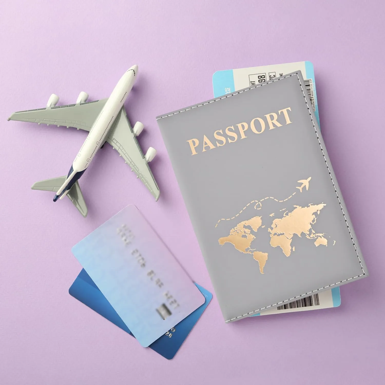 REEKNOKOL Portapassaporto in pelle PU per passaporto, carte di credito e biglietti (Grigio) - immagine 5