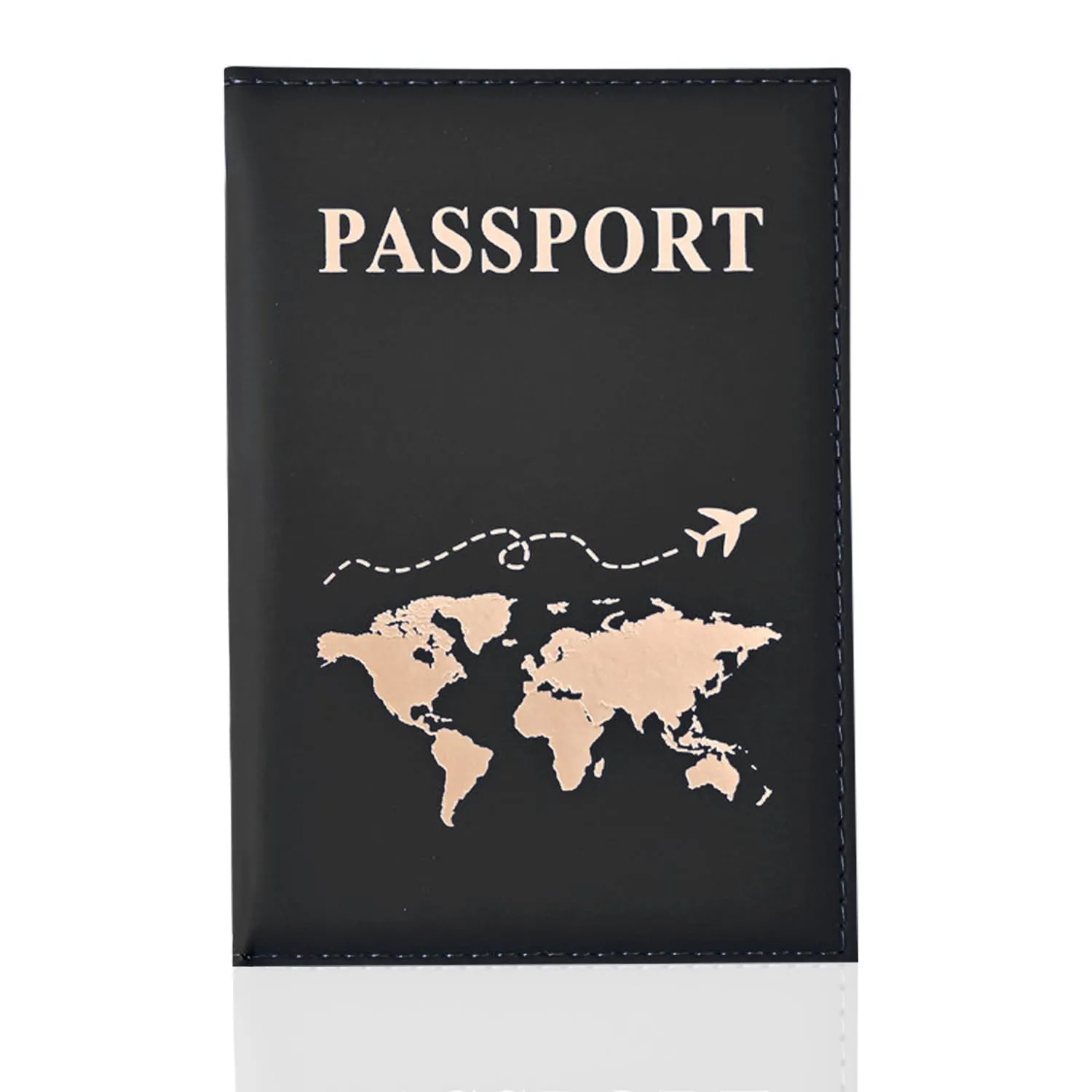REEKNOKOL Portapassaporto in Pelle PU per Passaporto, Carte di Credito e Biglietti (Nero) - immagine 1