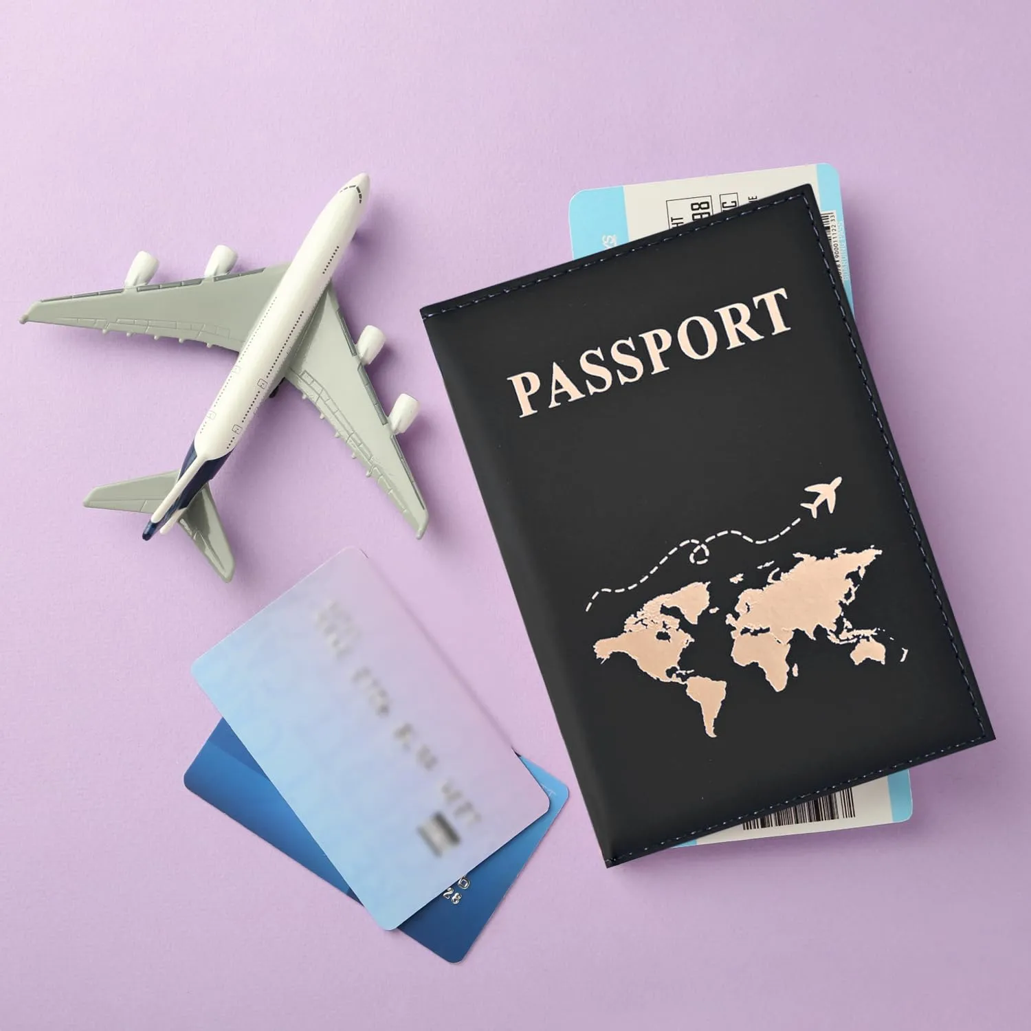 REEKNOKOL Portapassaporto in Pelle PU per Passaporto, Carte di Credito e Biglietti (Nero) - immagine 5