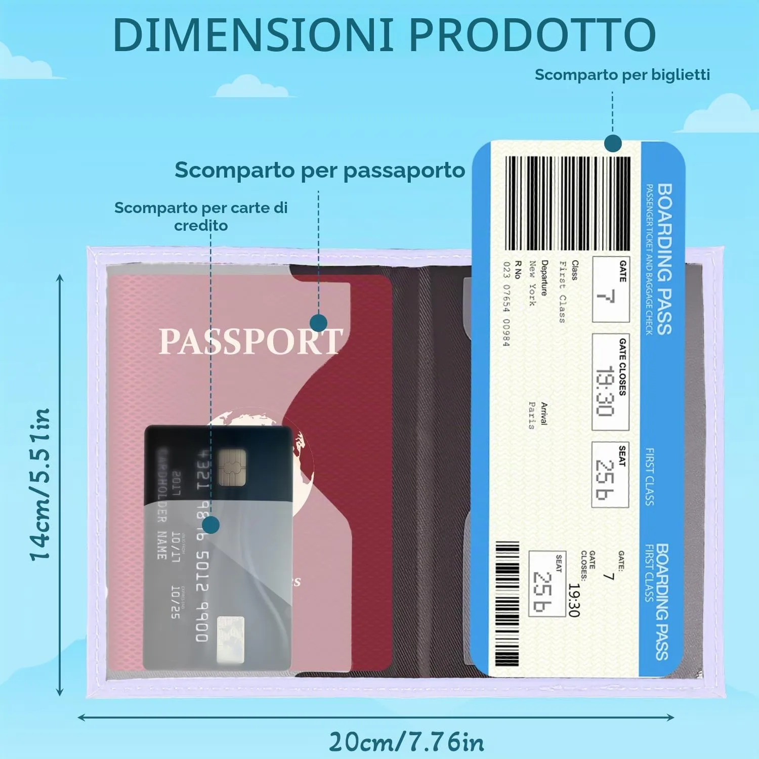 REEKNOKOL Portapassaporto in Pelle PU per Passaporto, Carte di Credito e Biglietti (Viola) - immagine 2