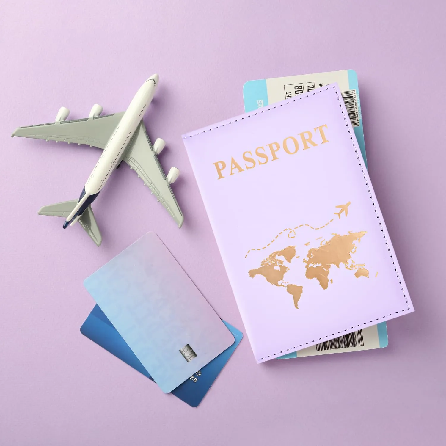 REEKNOKOL Portapassaporto in Pelle PU per Passaporto, Carte di Credito e Biglietti (Viola) - immagine 5