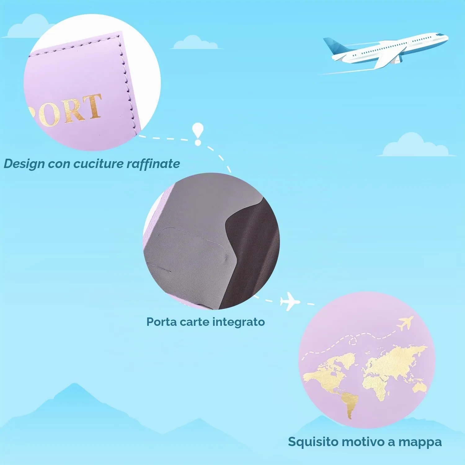 REEKNOKOL Portapassaporto in Pelle PU per Passaporto, Carte di Credito e Biglietti (Viola) - immagine 6