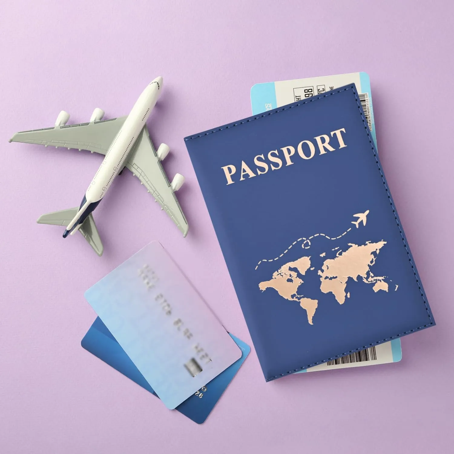REEKNOKOL Portapassaporto in Pelle PU per Passaporto, Carte di Credito e Biglietti - Blu Scuro - immagine 5