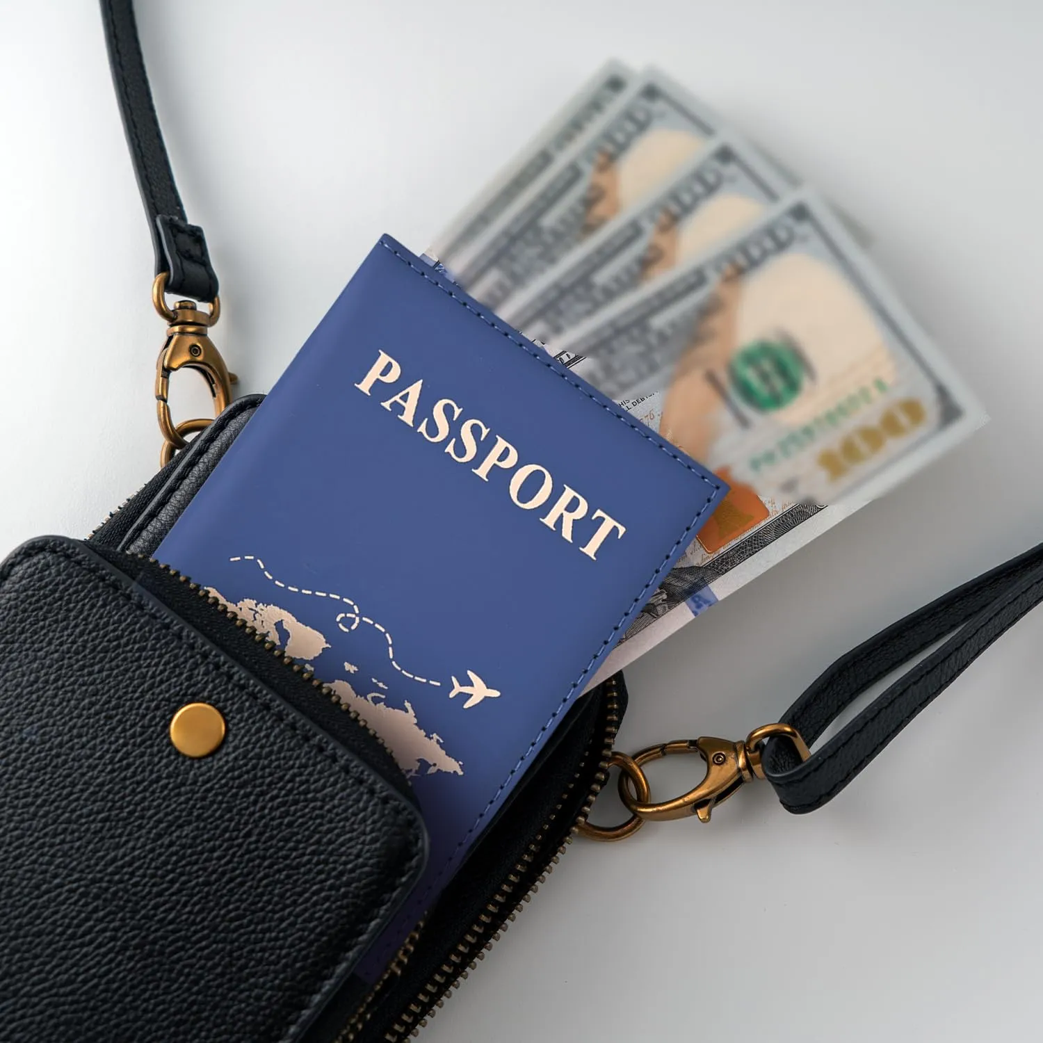 REEKNOKOL Portapassaporto in Pelle PU per Passaporto, Carte di Credito e Biglietti - Blu Scuro - immagine 6