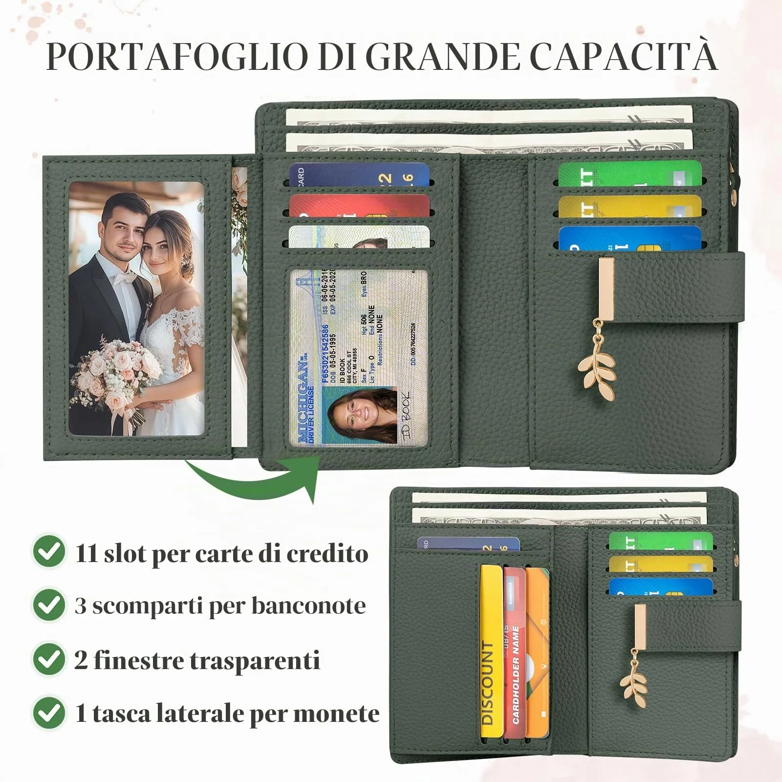 LUROON Portafoglio Medio Donna in Pelle con Blocco RFID - immagine 3