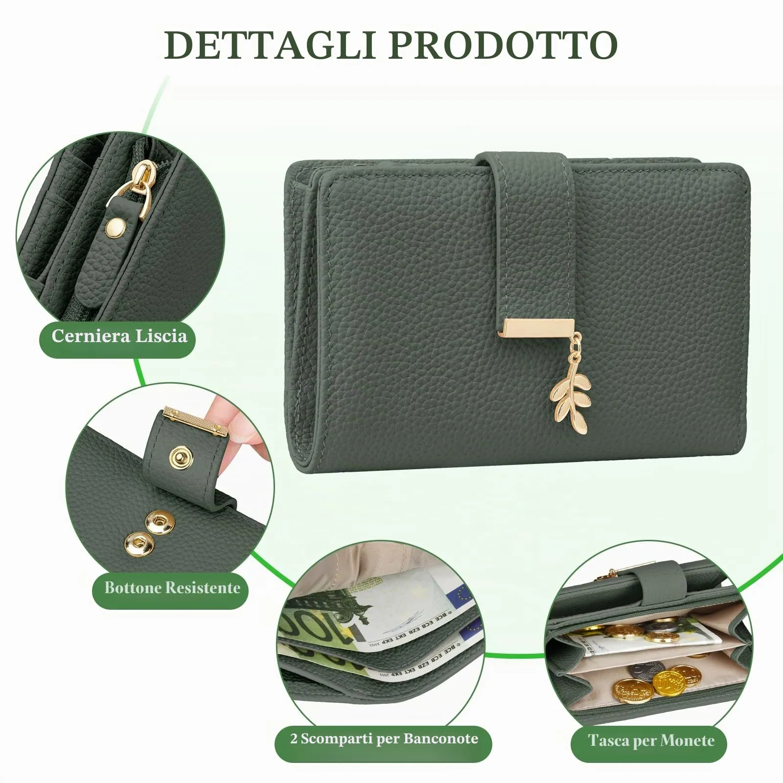 LUROON Portafoglio Medio Donna in Pelle con Blocco RFID - immagine 4