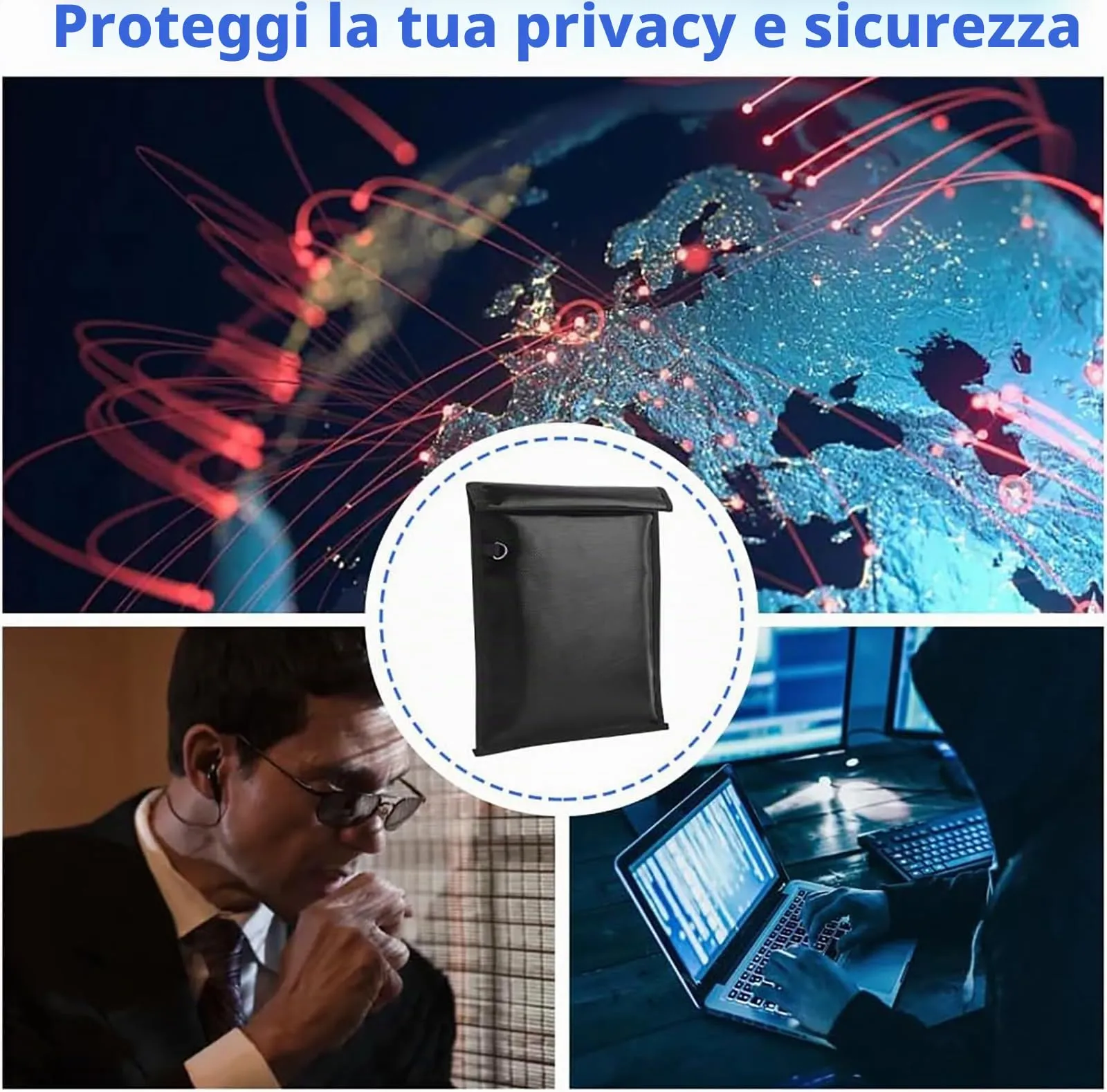 ELLENNE Borsa Faraday Schermata RFID, GPS, WiFi, 5G, Ignifuga, Large (33 x 26 cm) - immagine 8
