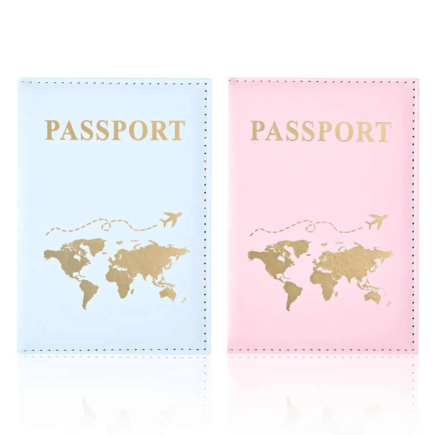 REEKNOKOL Porta Passaporto in Pelle PU, Portafoglio da Viaggio per Documenti, Carte di Credito e Biglietti (2 Pezzi, Blu+Rosa) - immagine 1