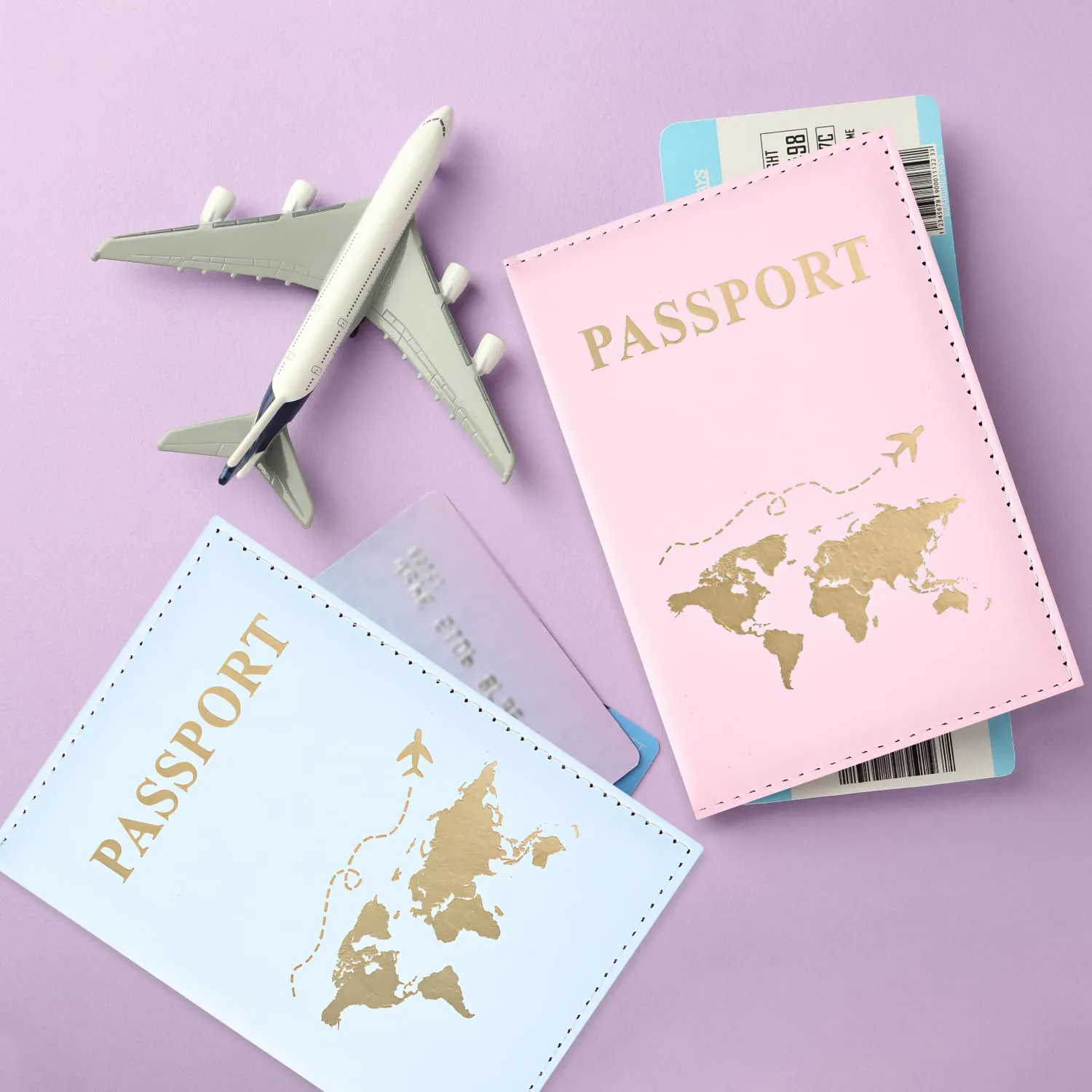 REEKNOKOL Porta Passaporto in Pelle PU, Portafoglio da Viaggio per Documenti, Carte di Credito e Biglietti (2 Pezzi, Blu+Rosa) - immagine 5