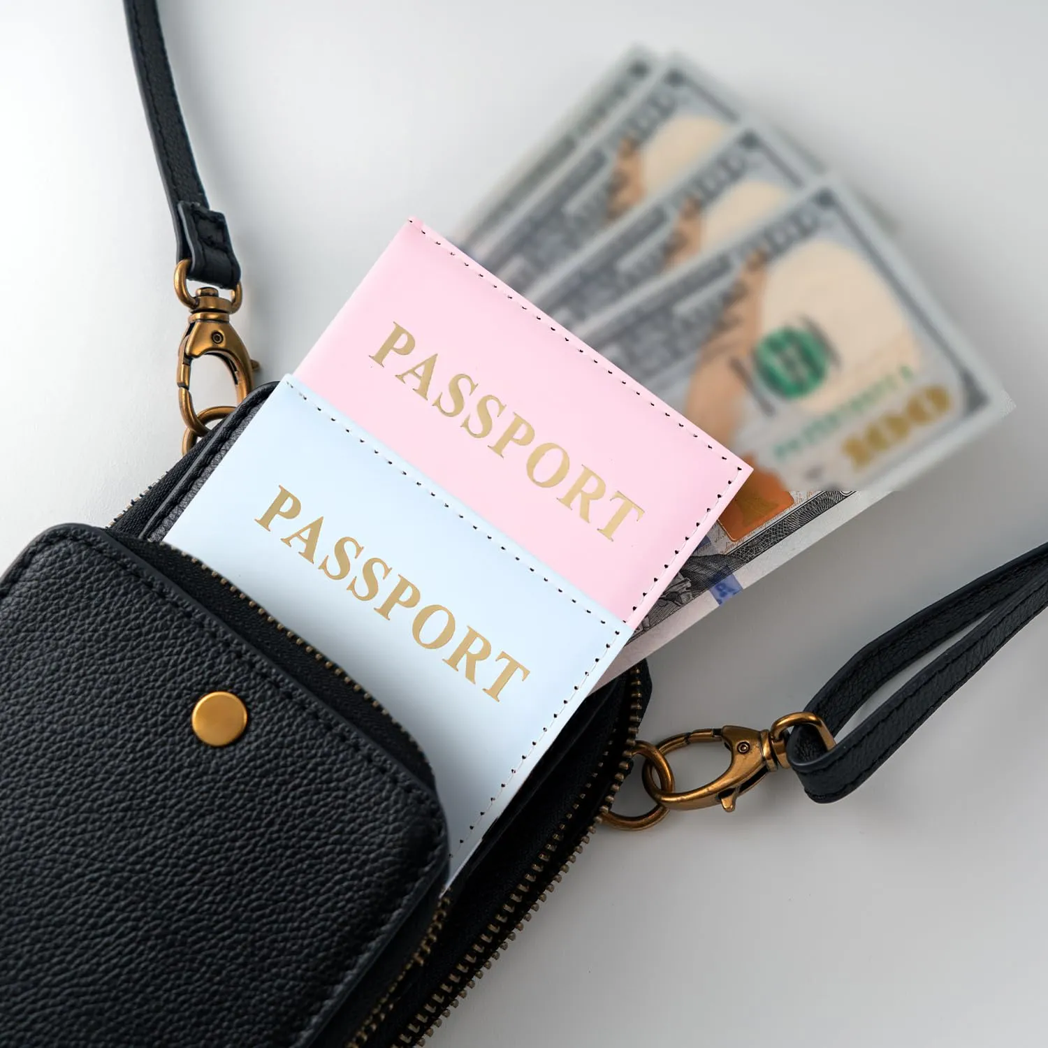 REEKNOKOL Porta Passaporto in Pelle PU, Portafoglio da Viaggio per Documenti, Carte di Credito e Biglietti (2 Pezzi, Blu+Rosa) - immagine 7
