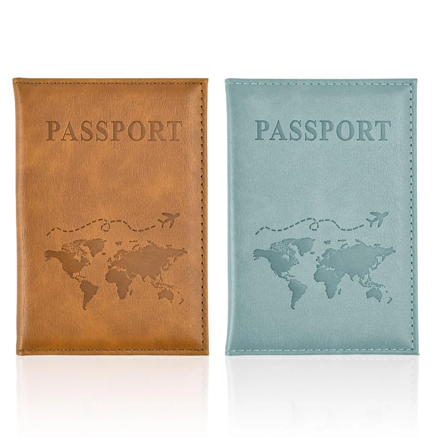 REEKNOKOL Porta Passaporto in Pelle PU, Set di 2 (Blu+Marrone) - immagine 1