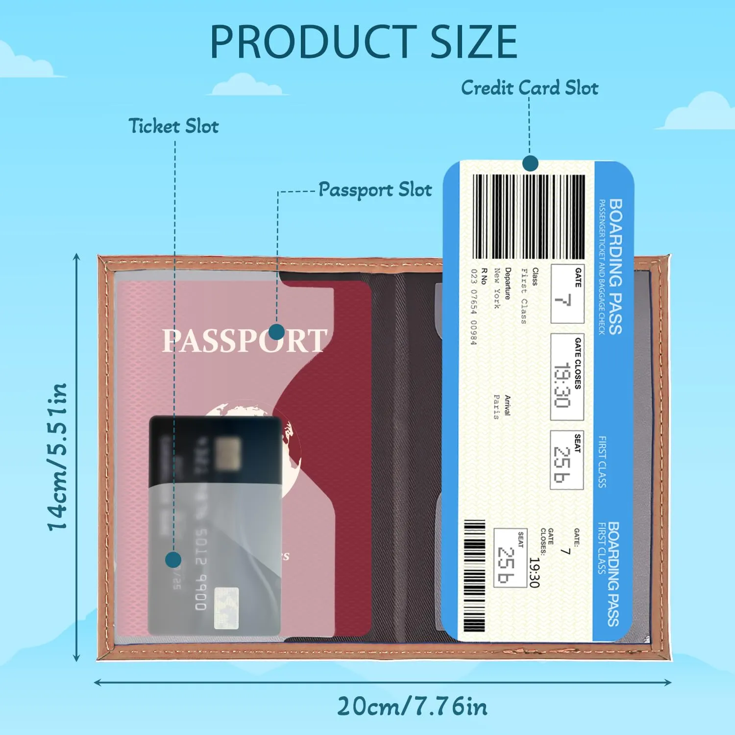 REEKNOKOL Porta Passaporto in Pelle PU, Set di 2 (Blu+Marrone) - immagine 3