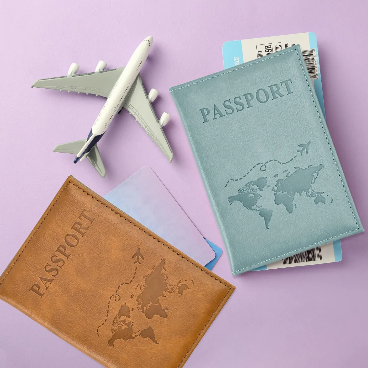 REEKNOKOL Porta Passaporto in Pelle PU, Set di 2 (Blu+Marrone) - immagine 5