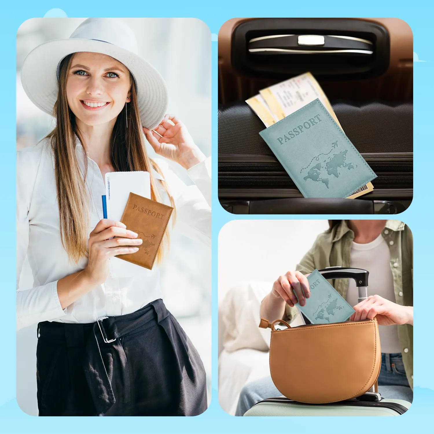 REEKNOKOL Porta Passaporto in Pelle PU, Set di 2 (Blu+Marrone) - immagine 6