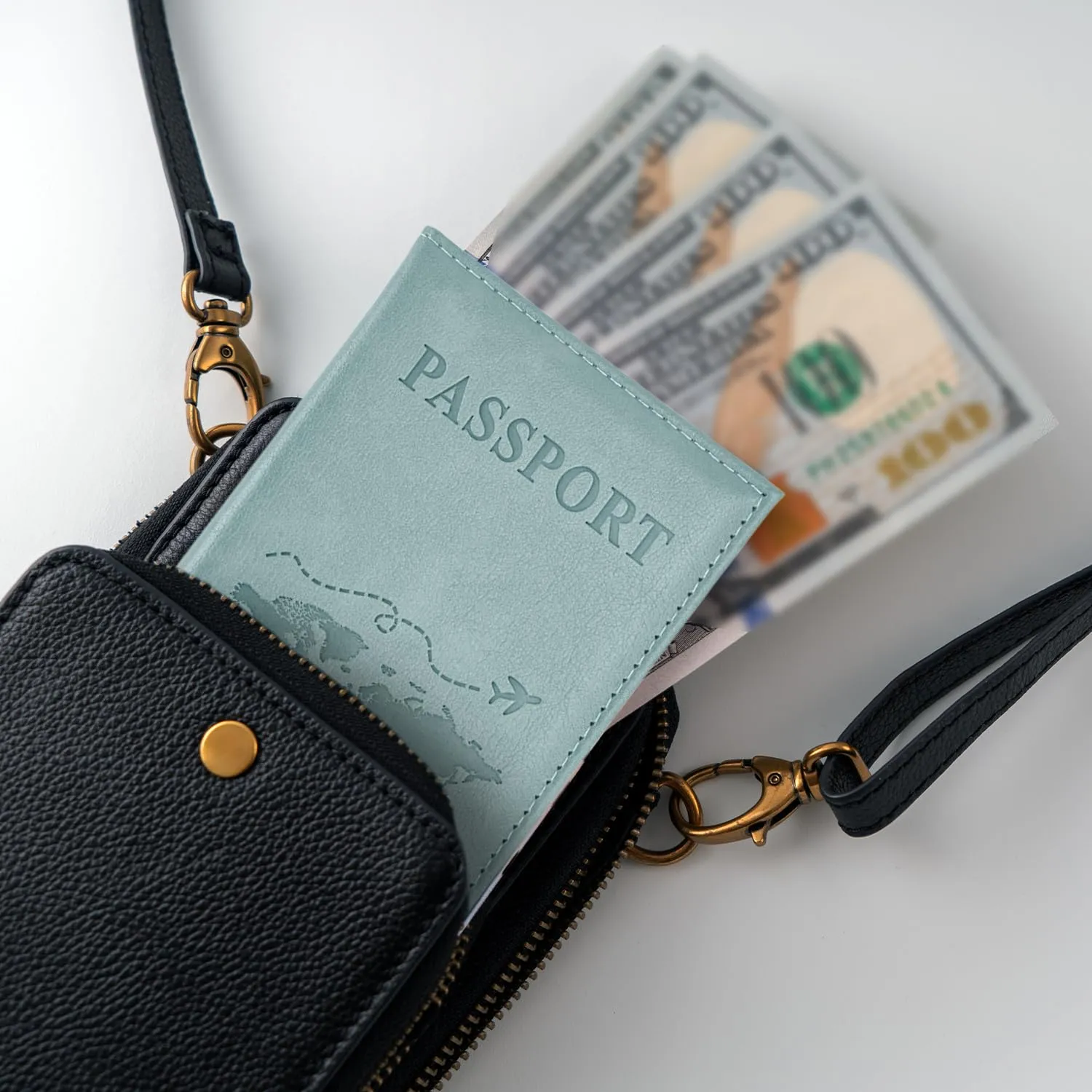 REEKNOKOL Porta Passaporto in Pelle PU, Set di 2 (Blu+Marrone) - immagine 7