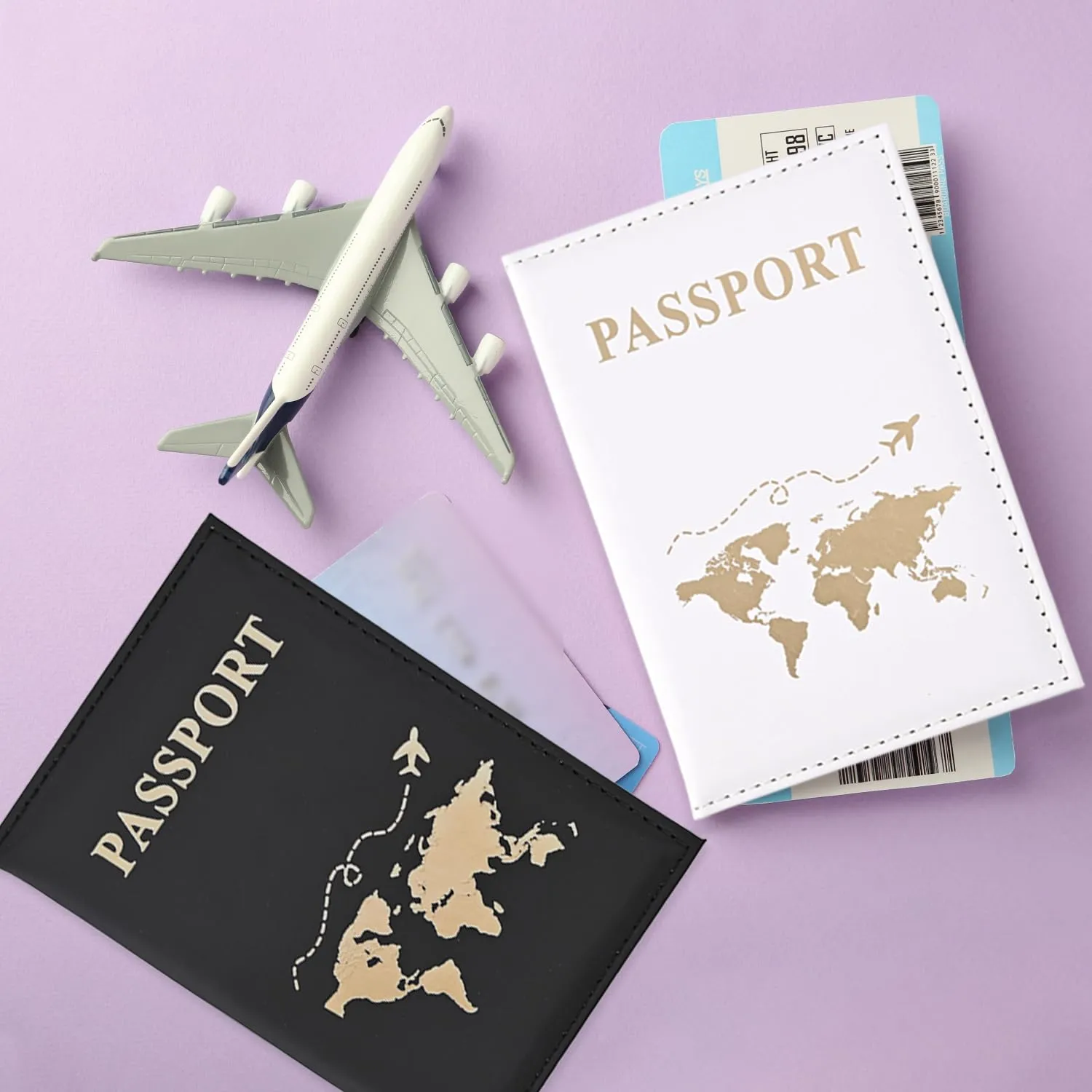 REEKNOKOL Porta Passaporto in Pelle PU, Set da 2 Pezzi (Nero e Bianco) - immagine 5