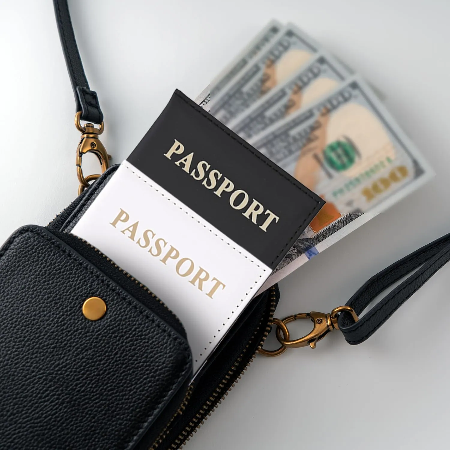 REEKNOKOL Porta Passaporto in Pelle PU, Set da 2 Pezzi (Nero e Bianco) - immagine 7