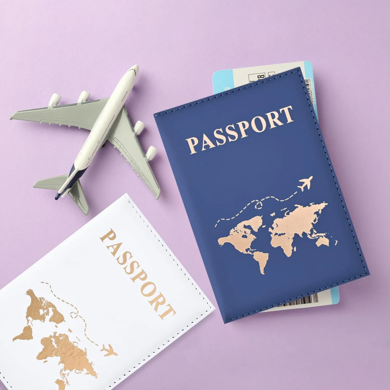 REEKNOKOL Set di 2 Porta Passaporto in Pelle PU (Blu+Bianco) - immagine 2