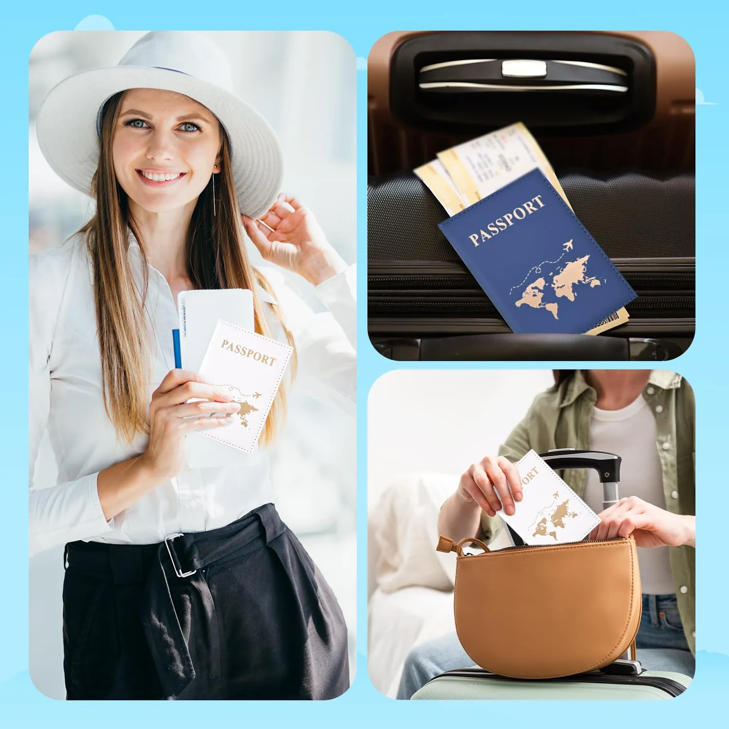 REEKNOKOL Set di 2 Porta Passaporto in Pelle PU (Blu+Bianco) - immagine 5