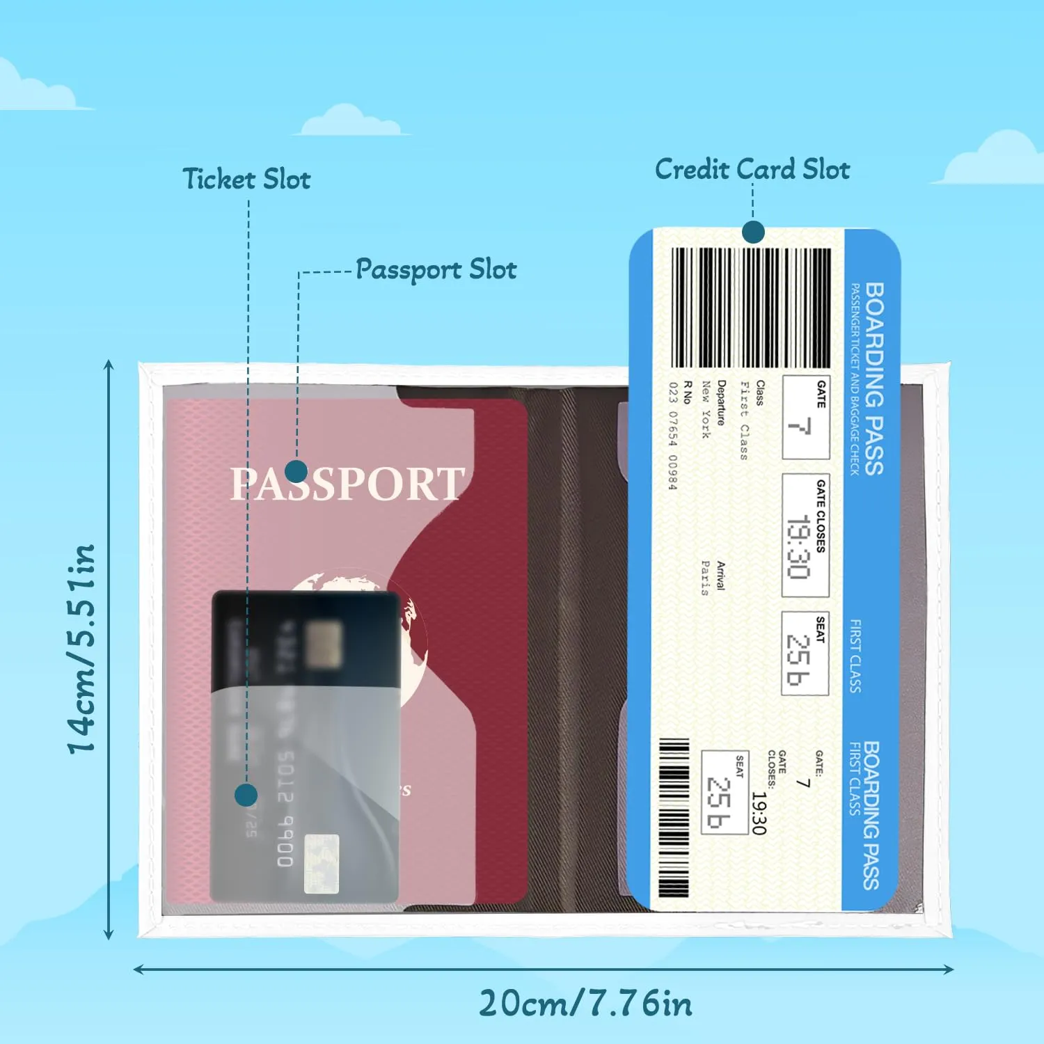 REEKNOKOL Set di 2 Porta Passaporto in Pelle PU (Blu+Bianco) - immagine 7