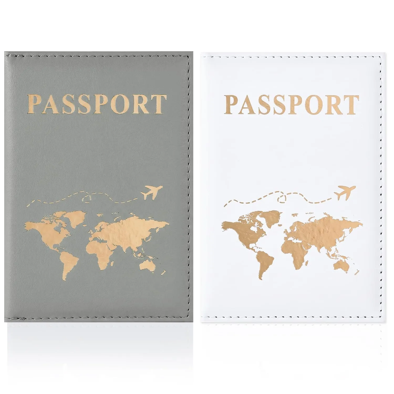 REEKNOKOL Set di 2 Porta Passaporto in Pelle PU, Grigio e Bianco - immagine 1