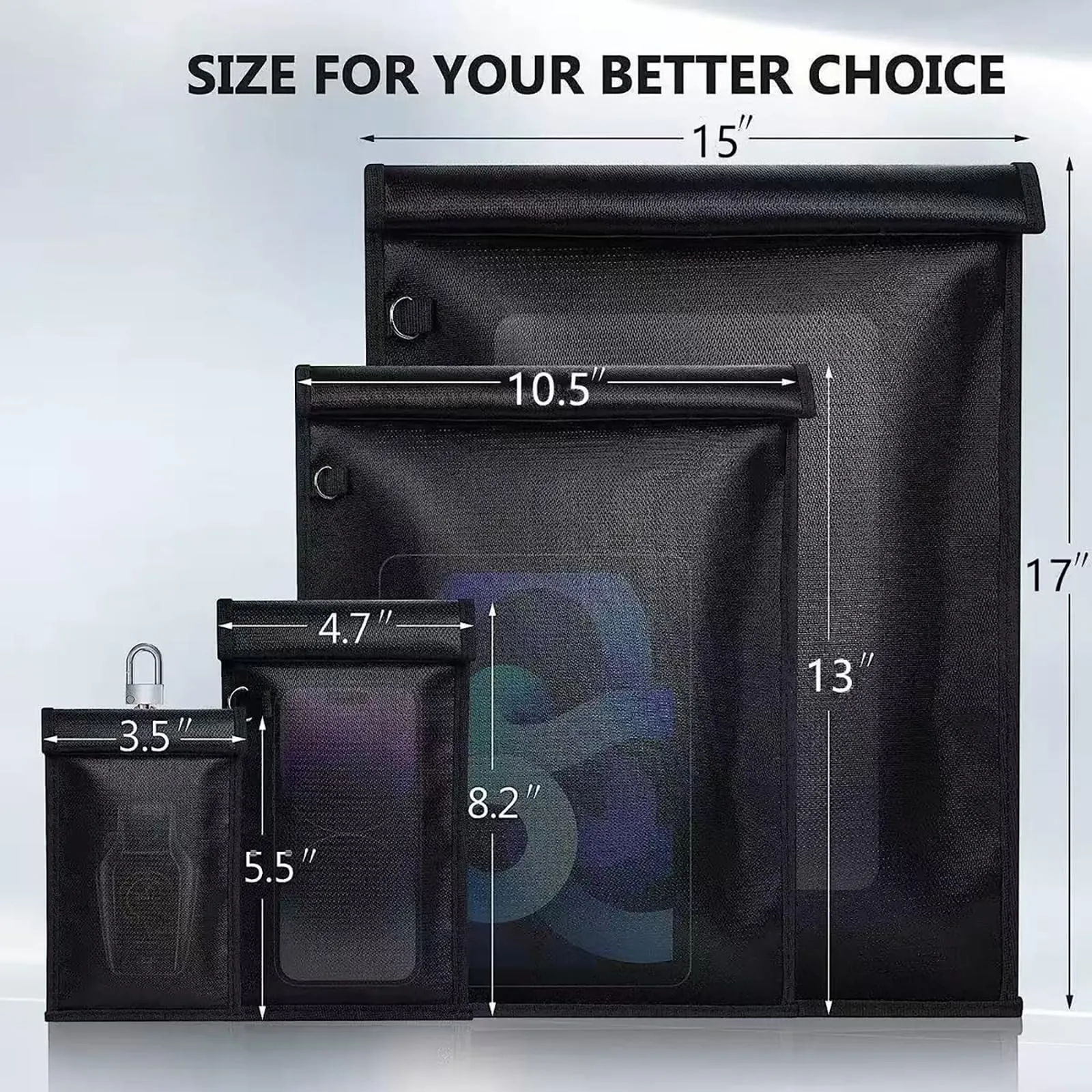 ELLENNE Borsa Faraday Schermata RFID, GPS, WiFi, 5G Ignifuga - Extra Large (43 x 38 cm) - immagine 3