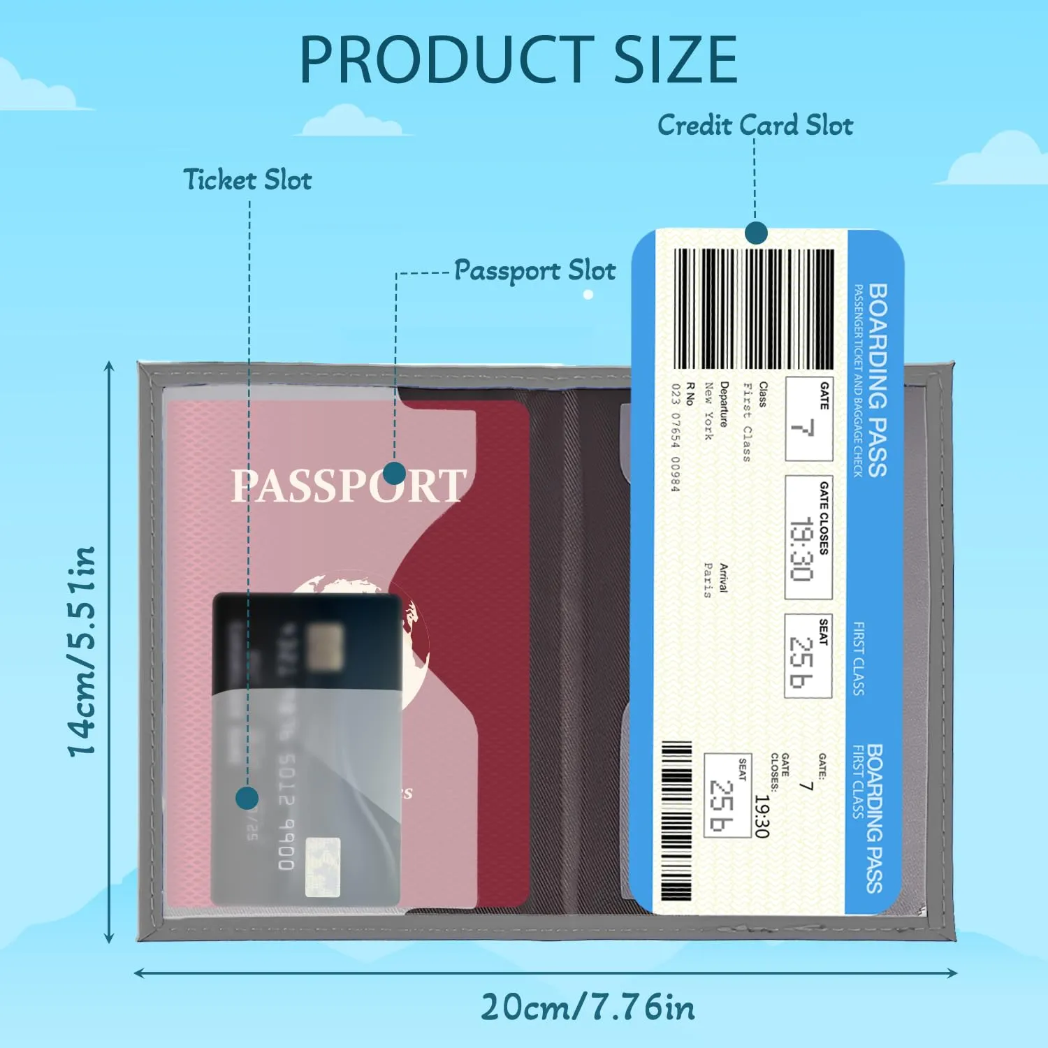 REEKNOKOL Porta Passaporto in Pelle PU, Set da 2 Pezzi per Documenti, Carte di Credito e Carte d'Imbarco (Grigio + Marrone Chiaro) - immagine 4