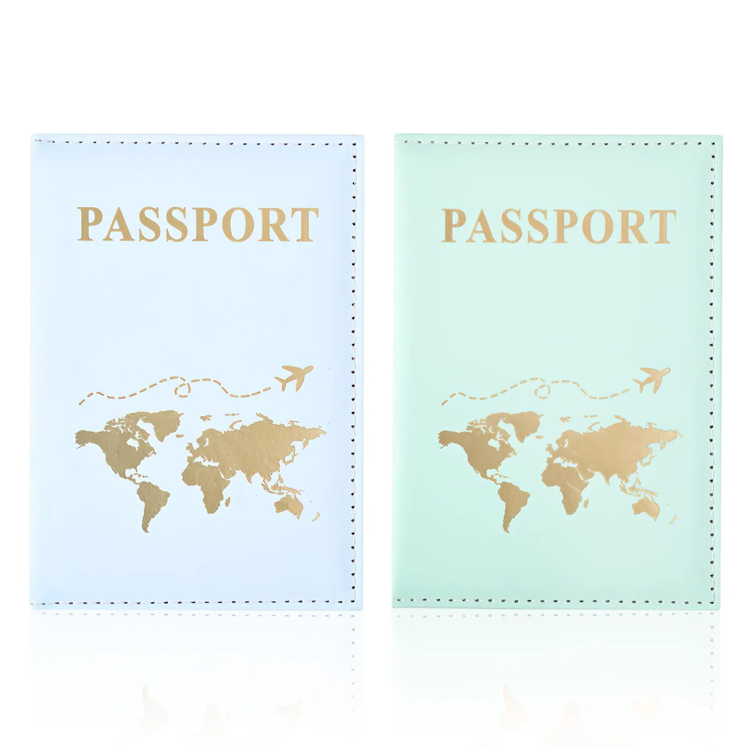 REEKNOKOL Porta Passaporto in Pelle PU, Set da 2 Pezzi per Documenti, Carte di Credito e Carte d'Imbarco (Verde+Blu) - immagine 1