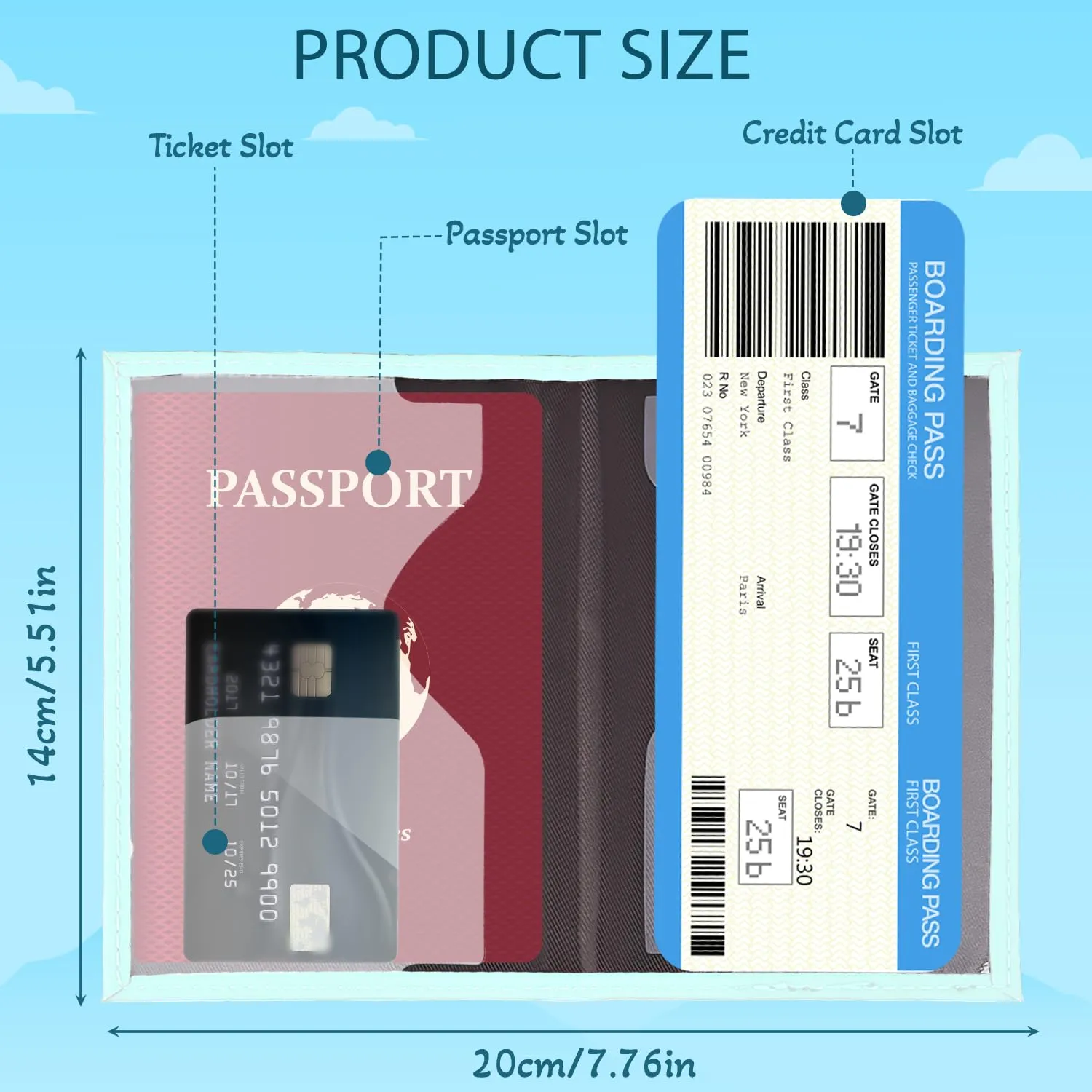 REEKNOKOL Porta Passaporto in Pelle PU, Set da 2 Pezzi per Documenti, Carte di Credito e Carte d'Imbarco (Verde+Blu) - immagine 3