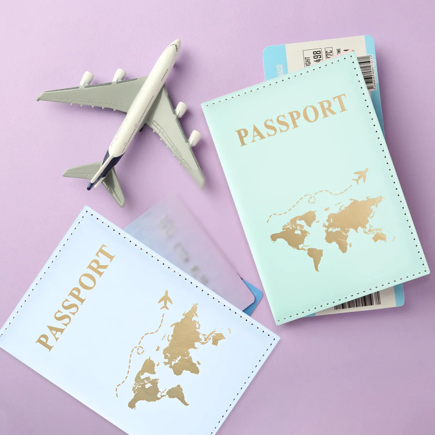REEKNOKOL Porta Passaporto in Pelle PU, Set da 2 Pezzi per Documenti, Carte di Credito e Carte d'Imbarco (Verde+Blu) - immagine 5