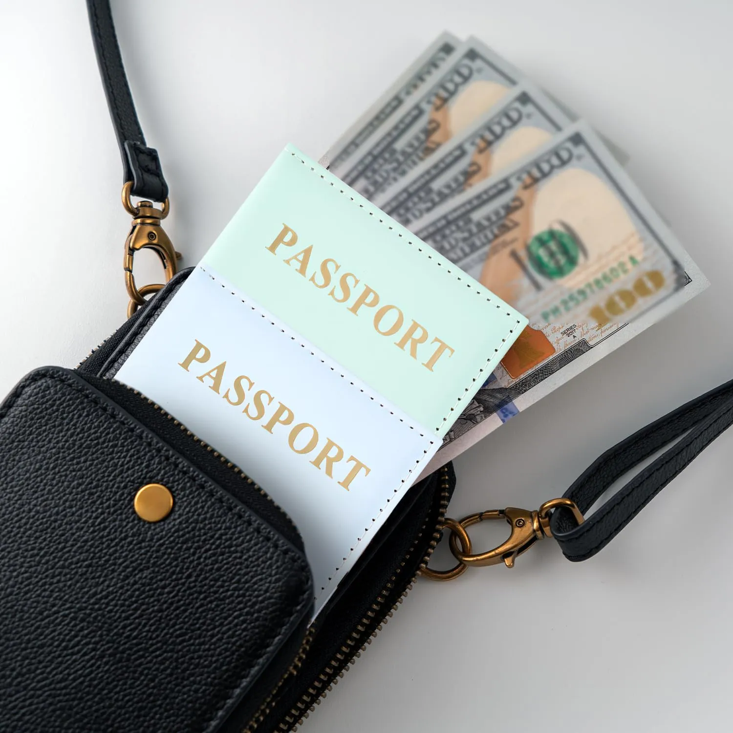 REEKNOKOL Porta Passaporto in Pelle PU, Set da 2 Pezzi per Documenti, Carte di Credito e Carte d'Imbarco (Verde+Blu) - immagine 7