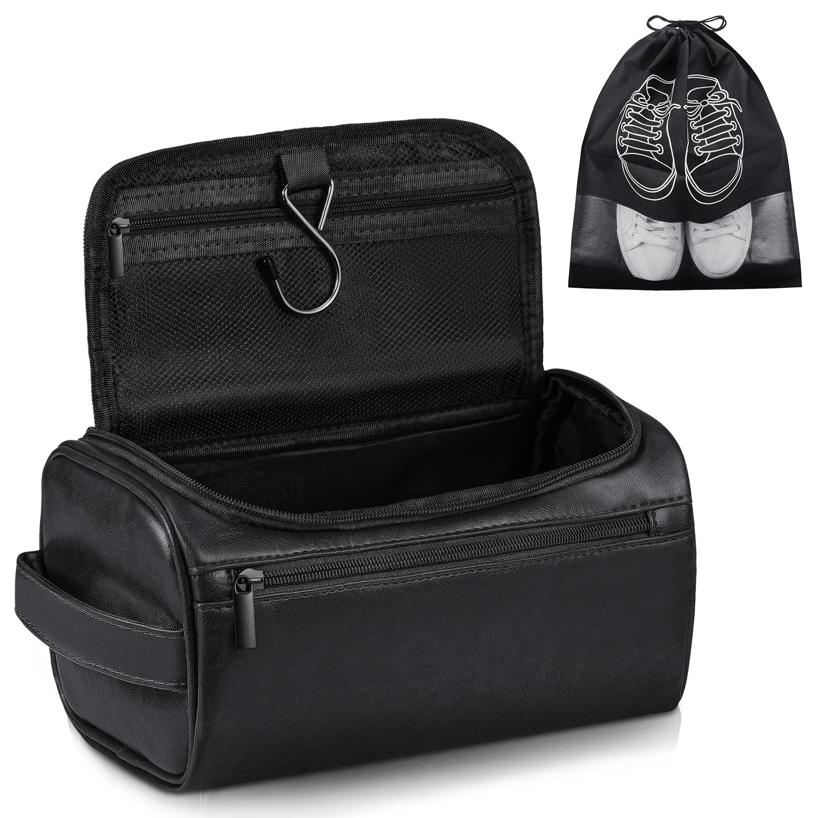 Zocipro Beauty Case Uomo in Pelle PU con Gancio e Manico, Nero - immagine 1