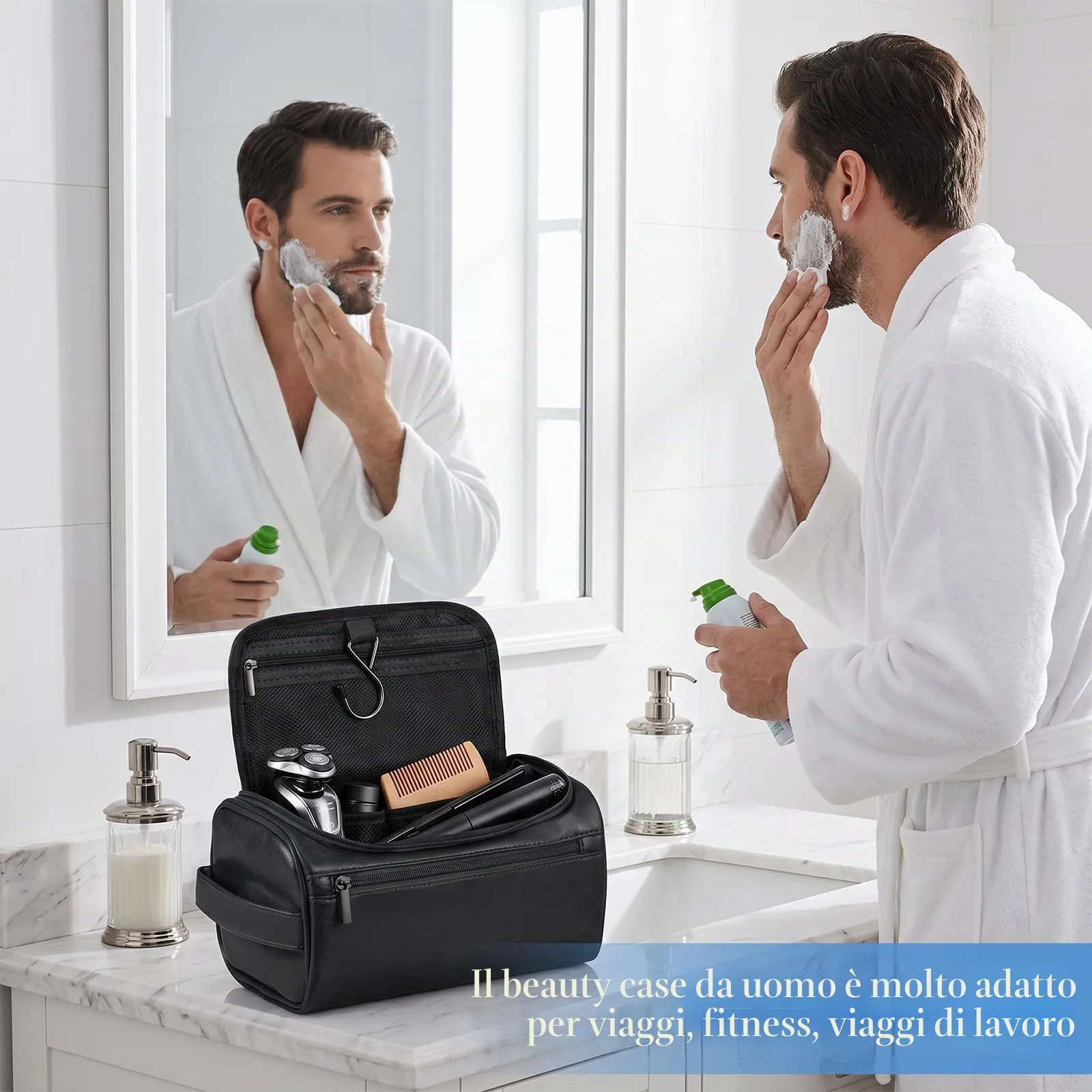Zocipro Beauty Case Uomo in Pelle PU con Gancio e Manico, Nero - immagine 2