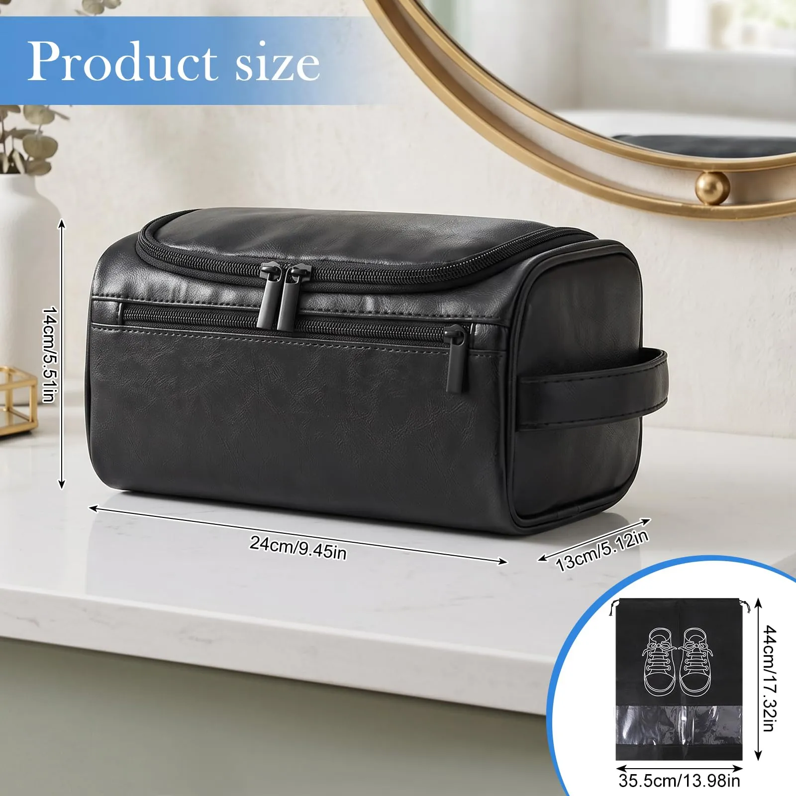 Zocipro Beauty Case Uomo in Pelle PU con Gancio e Manico, Nero - immagine 3