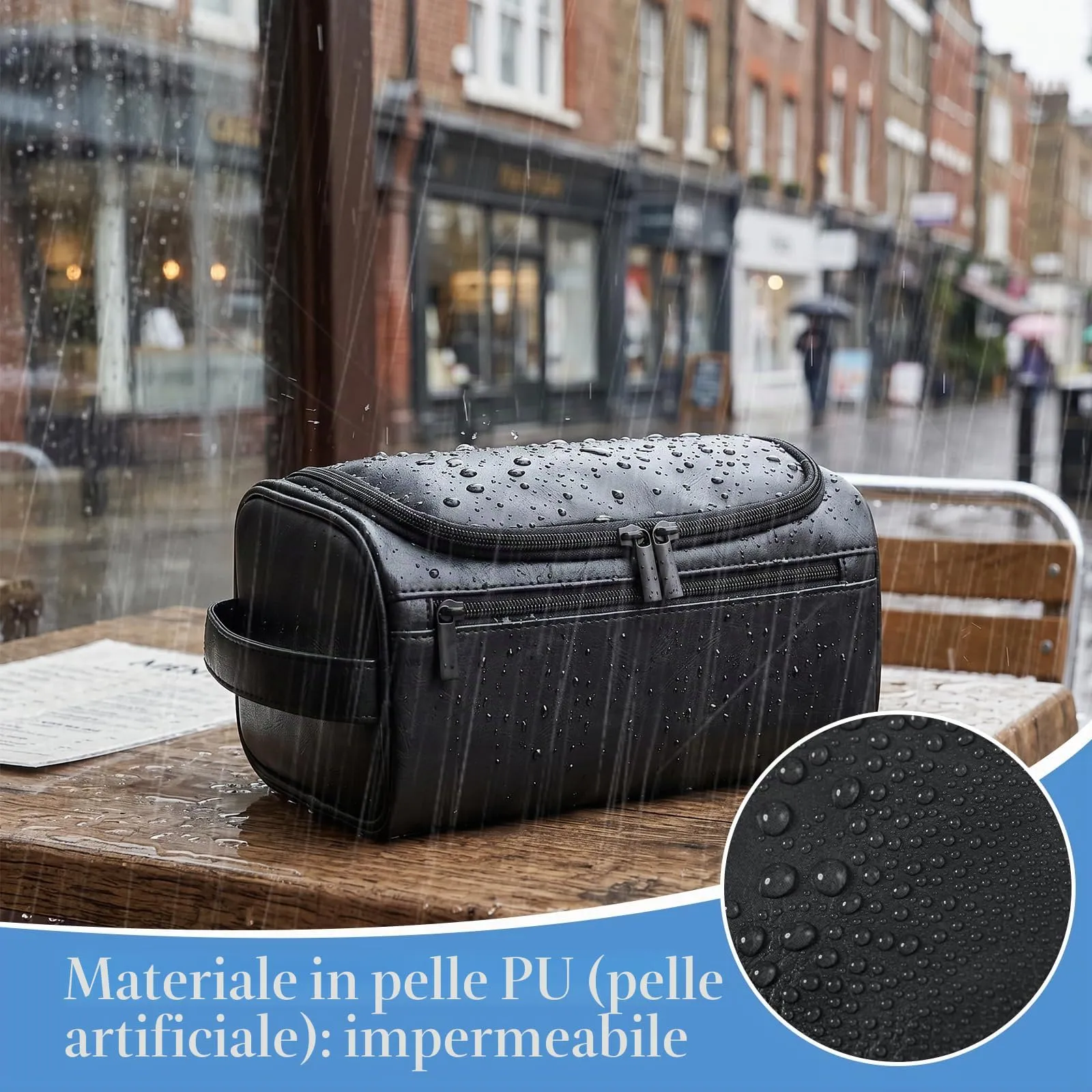 Zocipro Beauty Case Uomo in Pelle PU con Gancio e Manico, Nero - immagine 4