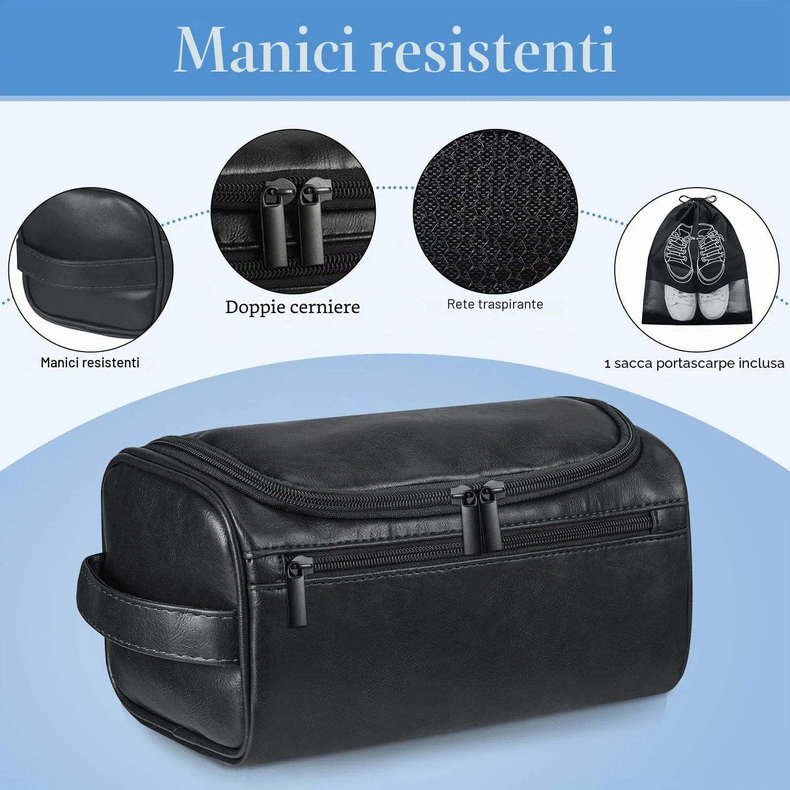 Zocipro Beauty Case Uomo in Pelle PU con Gancio e Manico, Nero - immagine 5