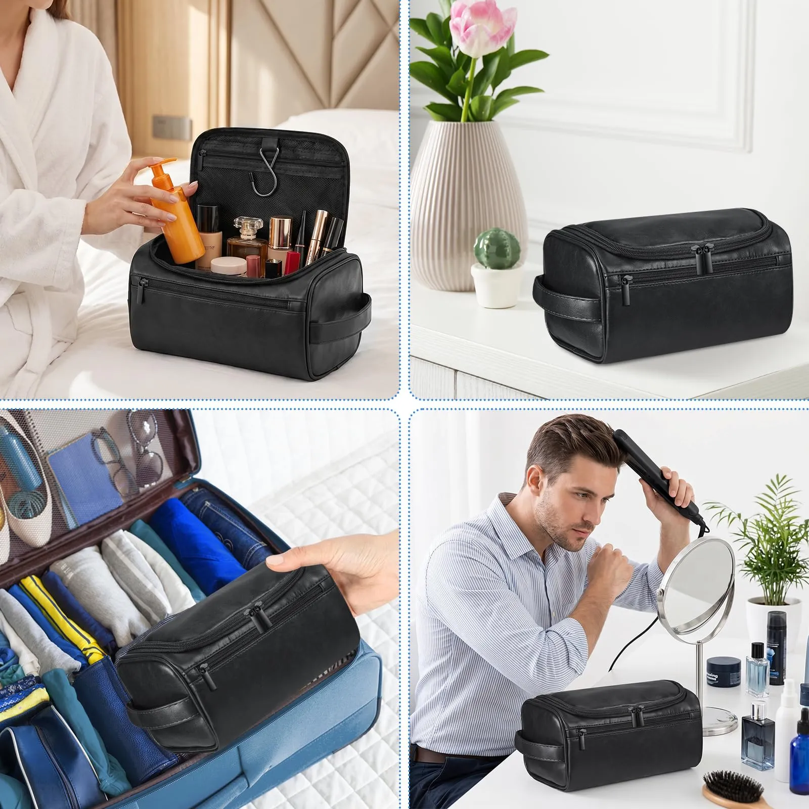 Zocipro Beauty Case Uomo in Pelle PU con Gancio e Manico, Nero - immagine 8