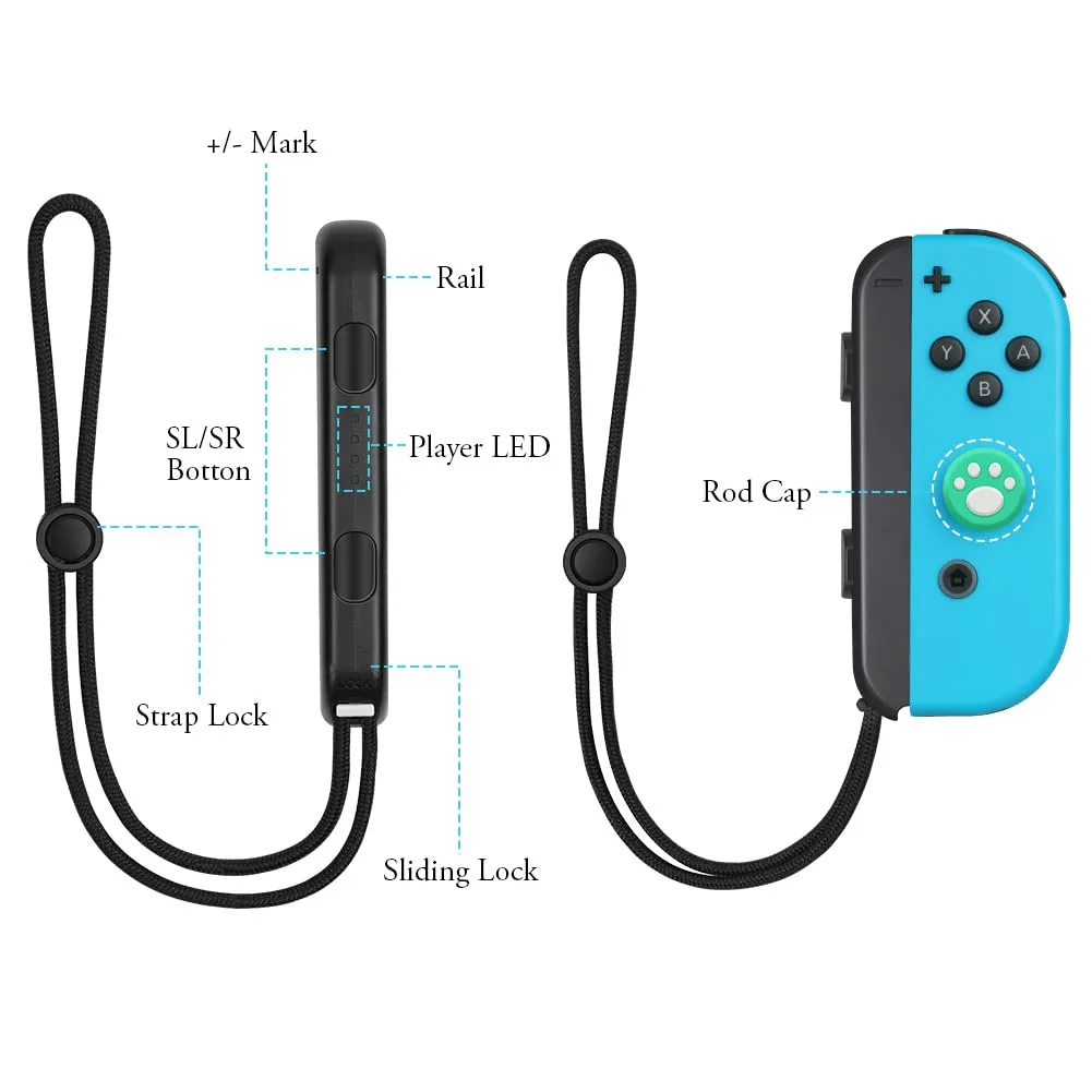 Vicloon Switch Controller Wrist Straps with 8 Joystick Caps, Nero - immagine 5