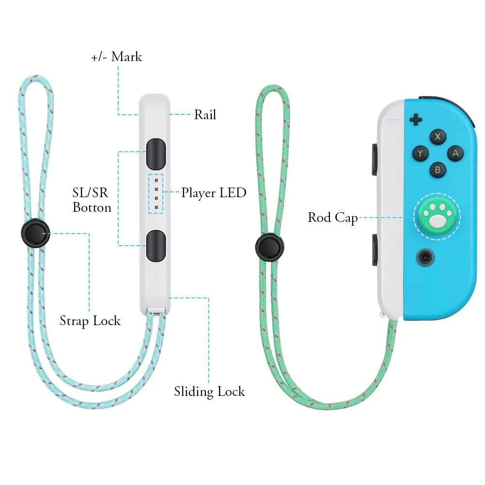 Vicloon Switch Controller Wrist Straps with 4 Joystick Caps, White - immagine 5