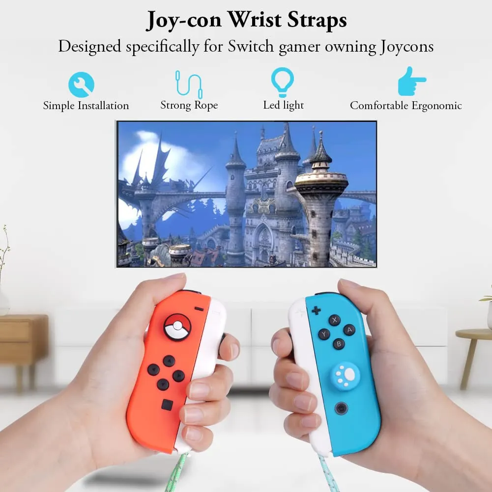 Vicloon Switch Controller Wrist Straps with 4 Joystick Caps, White - immagine 6