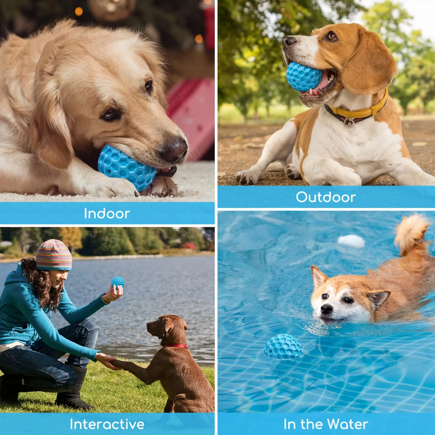 Nobleza Palla Giocattolo per Cani in Gomma Naturale con Squeak, Interattivo per Cani Medi e Grandi, Blu, Ø 5.5cm - immagine 7