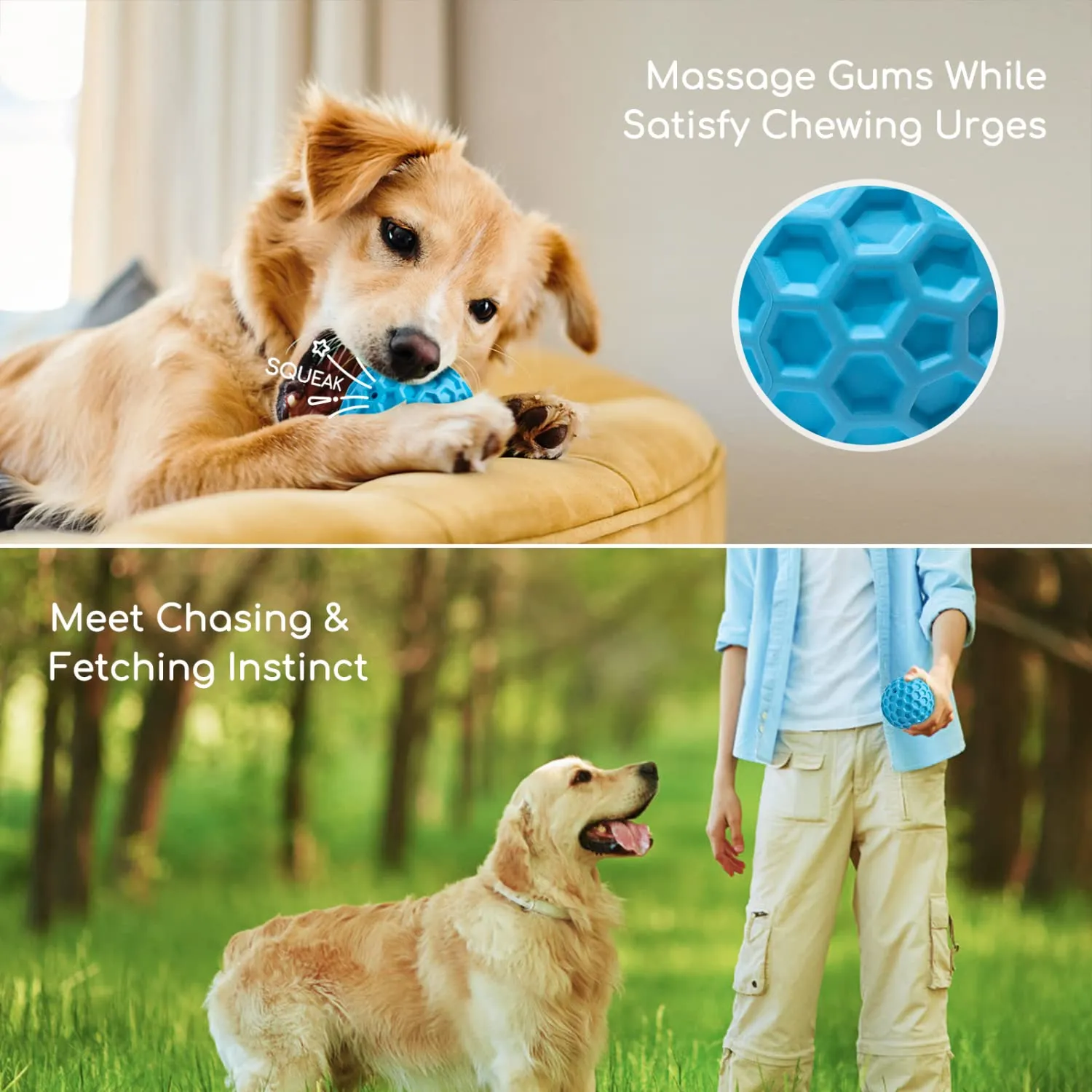 Nobleza Palla Giocattolo per Cani in Gomma Naturale con Squeak, Interattivo per Cani Medi e Grandi, Blu, Ø 5.5cm - immagine 9