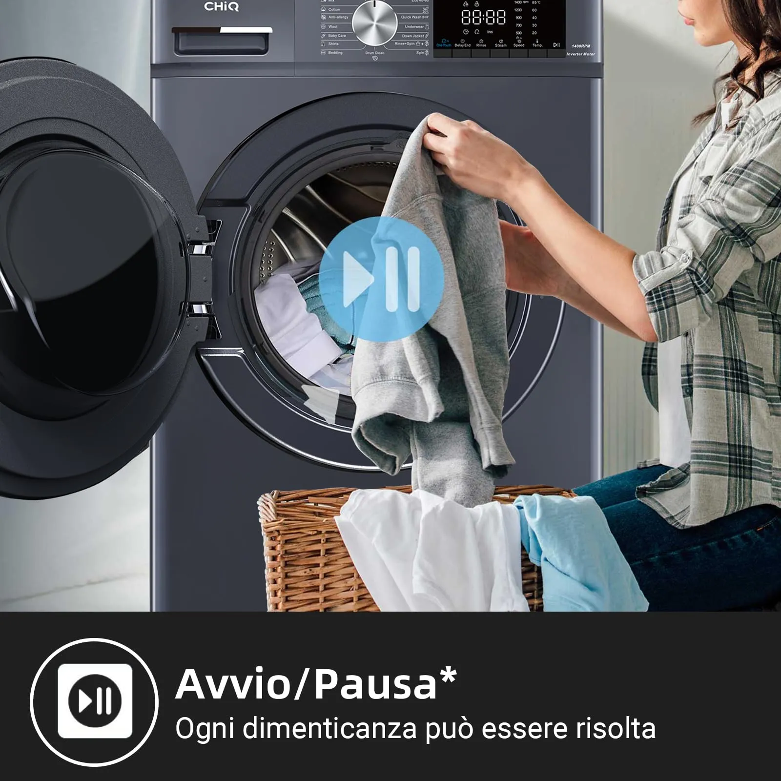 CHiQ Lavatrice 9kg Classe A Grigio CFL90-14586IM3XA - immagine 10
