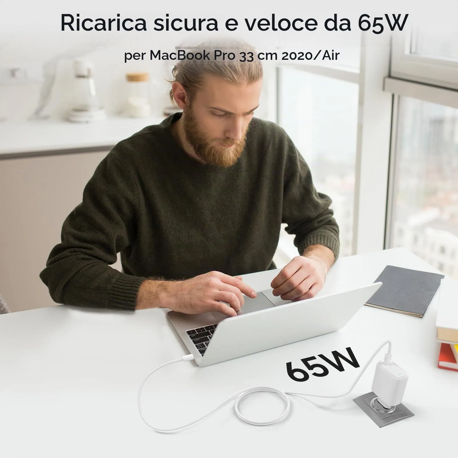 Kndaa Caricatore USB-C 65W GaN II PD3.0 PPS con Cavo Tipo C 2M - immagine 7