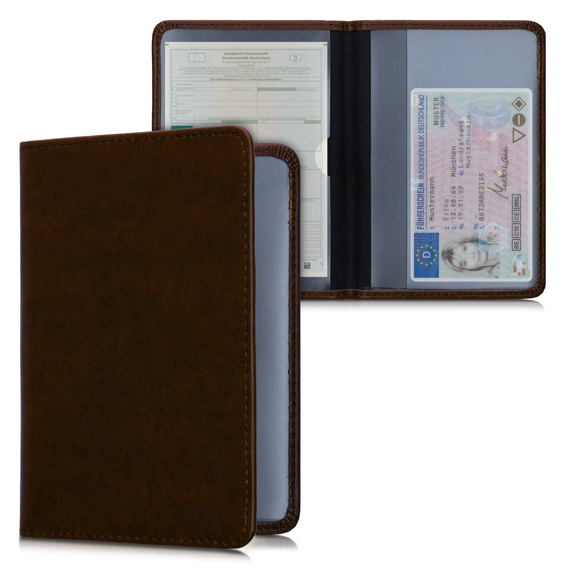 kwmobile Custodia in pelle PU per Libretto di Circolazione e Patente, marrone scuro - immagine 5