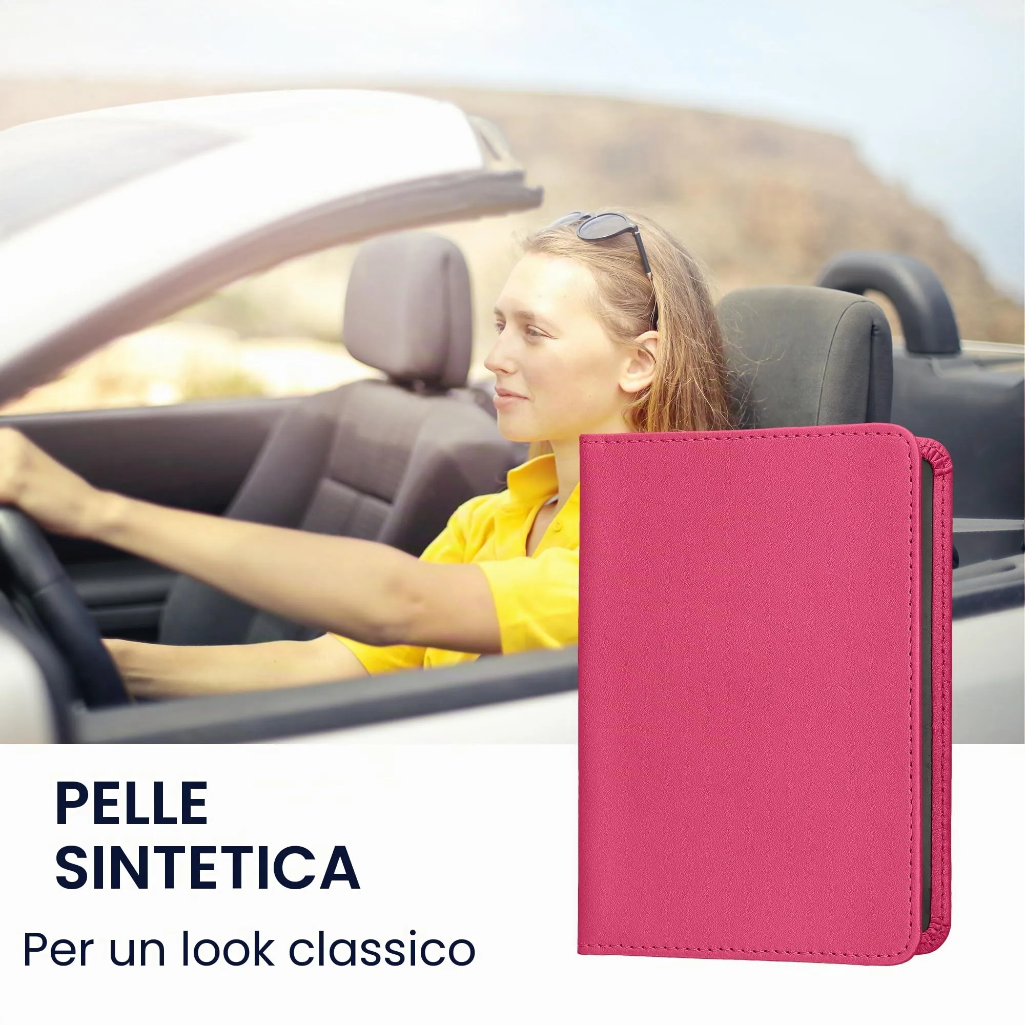 kwmobile Custodia in pelle PU per Libretto Circolazione Auto e Patente, Fucsia - immagine 2
