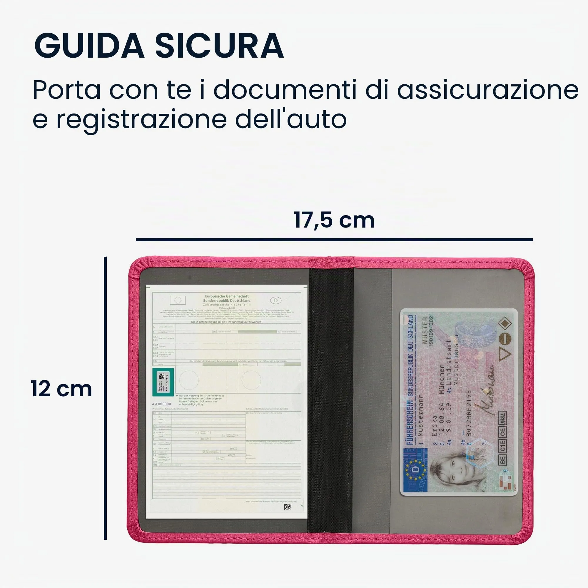 kwmobile Custodia in pelle PU per Libretto Circolazione Auto e Patente, Fucsia - immagine 6